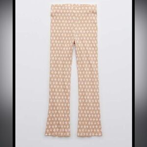 aerie Tan and White Patterned Flare Pants